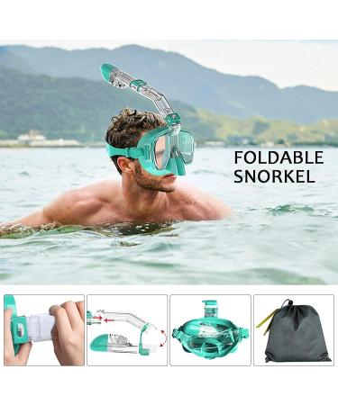 Bairuifu Dry Top Foldable Snorkel Mask Set - 180 Panoramic View, Anti-Fog & Leak Protection, Camera Mount, Ideal for Scuba Diving & Snorkeling - Light Blue, Large - Buy Online on GoSupps.com