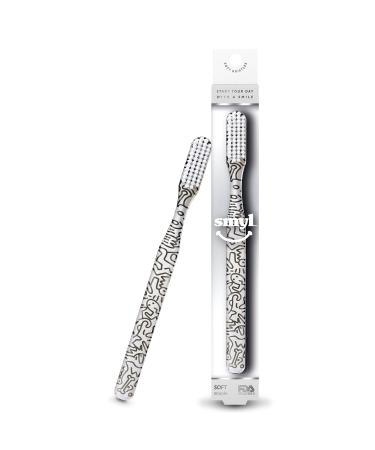 SMYL Toothbrush Toothbrushes for Adults with Nylon Bristles Oral Care and Plaque Removal Urban Pop Art Graffiti White 1 Count (Pack of 1) Urban Pop Art Graffiti White