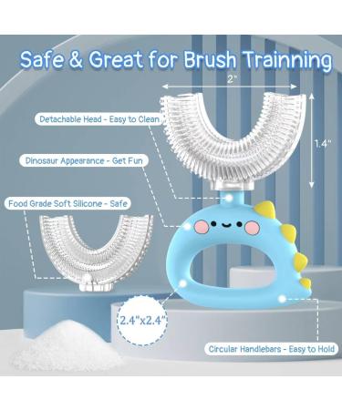 U Shaped Toothbrush for Kids - Manual Toddler Toothbrush Age 2-6 | 360 Food Grade Soft Silicone for Optimal Dental Health - Sky Blue - Buy Online on GoSupps.com