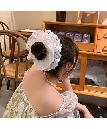 Dinghaole White Lace Scrunchies for Women - Large Hair Bands Soft Ties - Ponytail Holders for Thick Hair - Lolita Accessories for Girls - Bulk Scrunchie(white) - Buy Online on GoSupps.com