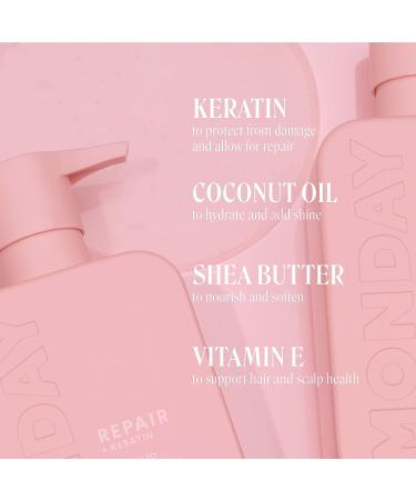 Monday Haircare Repair Shampoo 12oz for Dry to Damaged Hair - Keratin, Coconut Oil, Shea Butter, Vitamin E - 350ml - Buy Online on GoSupps.com