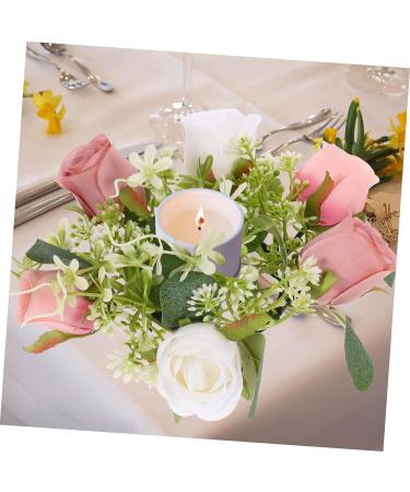 LIFKICH Rose Garland Candle Holder Rings Candlesticks Taper Candle Holders Artificial Floral Candle Wreath Wedding Gift Candle Wreath for Home European Style Decorations Silk Flower Picture 2 23.00X23.00X8.00CM - Buy Online on GoSupps.com