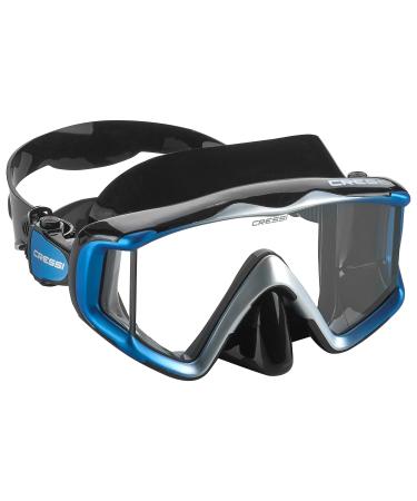 Cressi Large Wide View Mask for Scuba Diving & Snorkeling | Pano 3: designed in Italy Black Blue Metallic
