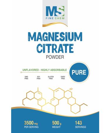 Magnesium Citrate Powder Magnesium Supplement Providing 400mg Elemental Magnesium Pure & Gluten Free Formula High Absorption Support for Muscle Nerve & Digestive Health 500g - Buy Online on GoSupps.com