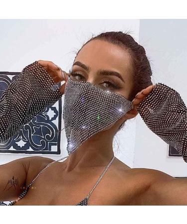IYOU Shiny Crystal Mesh Mask Black Masquerade Sparkly Rhinestone Face Masks Bling Ball Party Halloween Genie Costume Glitter Decoration Mask Jewelry for Women and Girls - Buy Online on GoSupps.com