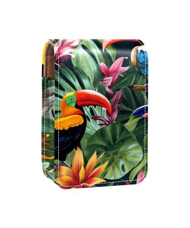 Travel Lipstick Organizer Case Lipstick Case Portable Makeup Bag With Mirror Tropical Toucan Parrot Leaves E229q0cyhr