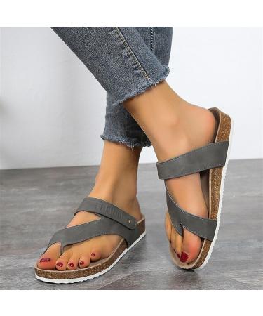Comfortable Women's Plus Size Toe Loop Sandals | Bunion Corrector Flat Shoes for Beach & Pool | Orthopedic Big Toe Support - Size 8.5 Grey - Buy Online on GoSupps.com