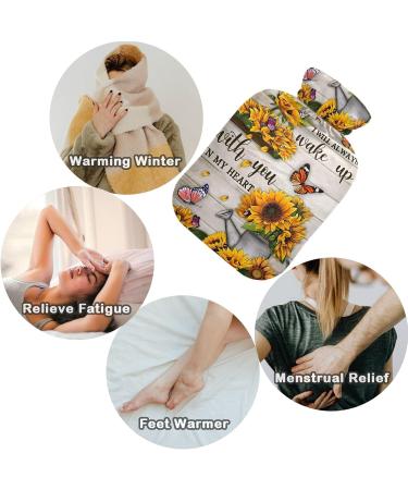 Shop Naanle Wood Butterfly Sunflower Hot Water Bottle - 1L Hand & Foot Warmer for Pain Relief | Transparent Cover & Heat Therapy - Buy Online on GoSupps.com