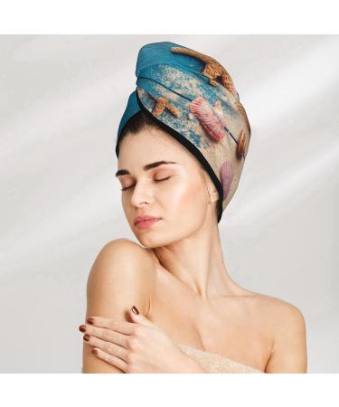 Soft Microfiber Hair Towel Wrap - Shells & Starfish Design Quick Dry Super Absorbent Coral Velvet for Long Curly & Thick Hair - Buy Online on GoSupps.com