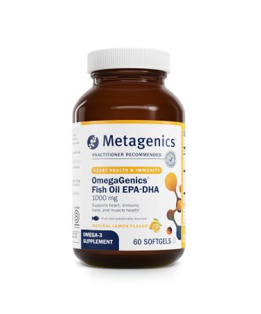 Metagenics OmegaGenics EPA-DHA 1000 mg - High Potency Omega-3 Fish Oil Supplement for Heart Brain & Joint Health* - Sustainably Sourced - 60 Softgels Lemon 60 Count (Pack of 1)