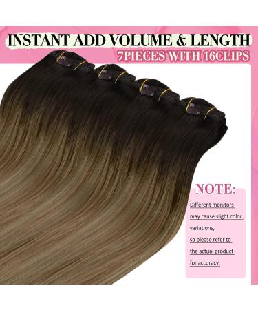 Youngsee Clip-In Real Hair Extensions - 35cm Balayage Dark Brown with Blonde Highlights - 120g #4/10/16 - Premium Quality Hair Recovery - Buy Online on GoSupps.com