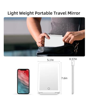 Rechargeable Travel Vanity Mirror | Lighted Makeup Mirror with 3 Colors Lighting and Touch Screen Dimming | Portable Compact Mirror with 72 LED Lights - White - Buy Online on GoSupps.com