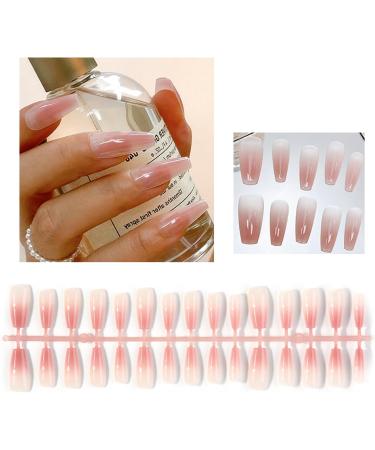 FEIlei 30Pcs Long Press on Nails Coffin French Fake Nails Tip Gradient Acrylic Nails Glossy False Nails for Women Girls - Buy Online on GoSupps.com