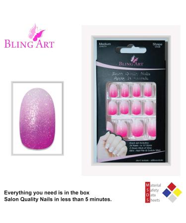 Buy False Nails Bling Art Magenta Gel Ombre | 24 Medium Oval Artificial Nails with Glue - International Shipping - Buy Online on GoSupps.com