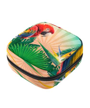 Menstruation pad bag with zipper women's napkin bag tampons collective bags for women and girls (tropics palm trees parrot)