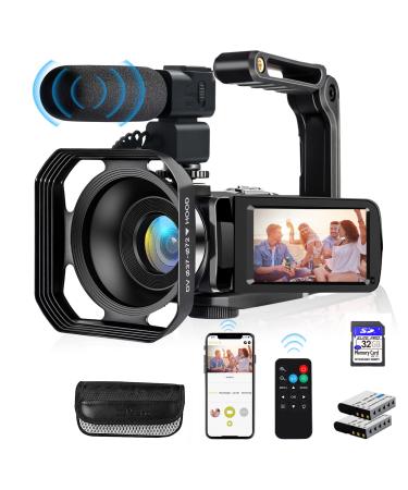 lovpo 4K Video Camera, Camcorder 48MP Ultra HD WiFi Vlogging Camera for YouTube 18X Zoom 3.0" Touch Screen Digital Camera with Microphone, Stabilizer, Lens Hood, Remote, 2 Batteries