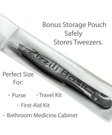 Tweezers - Surgical Grade Stainless Steel - Slant Tip for Professional Eyebrow Shaping and Facial Hair Removal - with Bonus Protective Pouch - Best Tool for Men and Women (Black) - Buy Online on GoSupps.com