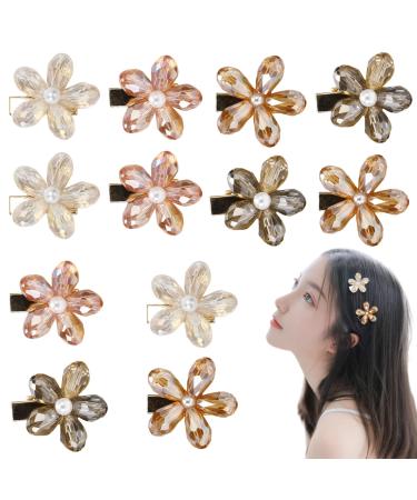 12 Pieces Crystal Hair Clips Pearls Small Mini Flower Hair Barrettes  Decorative Bling Hair Barrettes Stylish Hair Accessories  Cute Daisy Flower Hair Barrettes for Girls Women Ladies