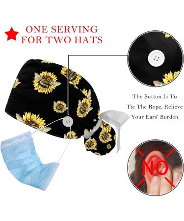 Nurse Scrub Caps - 2 Pcs Women Bee Pattern Adjustable Working Cap with Button and Sweatband - Buy Online on GoSupps.com