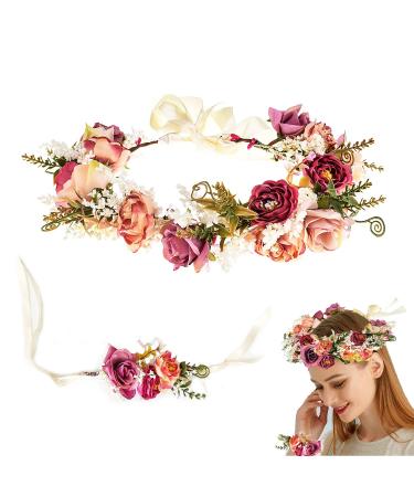 Csirnto Flower Wreath Hair Jewelry for Brides | Adjustable Korolla Frontal Ligaments | Perfect for Weddings Festivals & Beach Photos - Buy Online on GoSupps.com