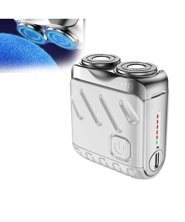 Men's Mini Portable Razor - Wet & Dry Waterproof Pocket Shaver One-Touch Travel Shaver Rechargeable Cordless Rotary Shaver Face Wash Professional Shaver Silver