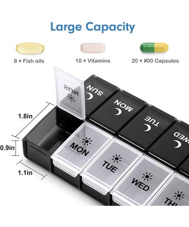 Large 7 Day Pill Organizer 2 Times a Day - Weekly AM PM Pill Box for Day Night Medication - Easy-to-Use Pill Case Container - Buy Online on GoSupps.com