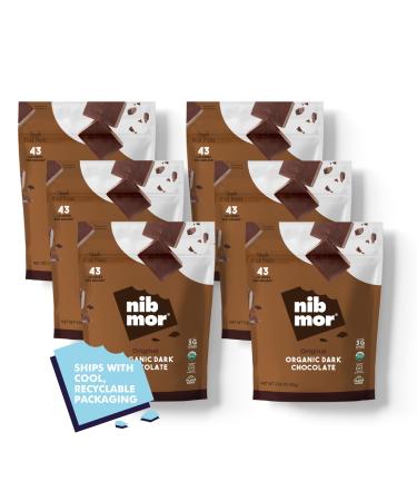 nib mor Vegan Dark Chocolate | Original | Pack of 6 - 3.56 Oz Bags | Gluten Free, Organic, Plant Based, Dark Chocolate Snack Squares | 72% Cacao