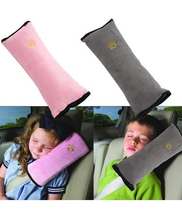 Bujingyun 2pc-Universal Car Safety Belt Protect Shoulder Pad Adjust Vehicle Seat Belt Cushion For Kids and Adults (M) gray+pink