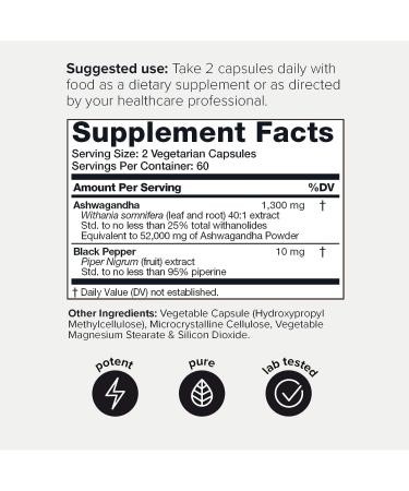 Ultra High Strength 52,000mg Ashwagandha Capsules - 25% Withanolides - Wild Harvested in India - 120 Veggie Capsules - Buy Online on GoSupps.com