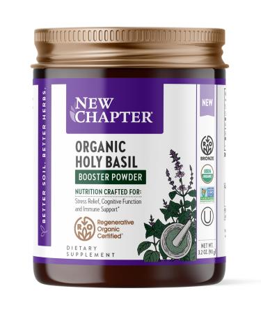 New Chapter Organic Holy Basil Booster Powder - Stress Relief Cognitive Function Memory Immune Support Supplement - Regenerative Organic Certified Tulsi 75 Servings