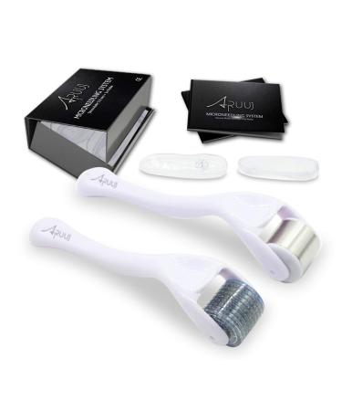 ARUUJ 2-in-1 Skin Care Kit - Derma Roller & Ice Roller For Men and Women - 200 Titanium Needles 0.5mm for Beard and Hair ReGrowth - Anti Aging Puffiness Stretch Marks Dark Circles Muscle Tension.
