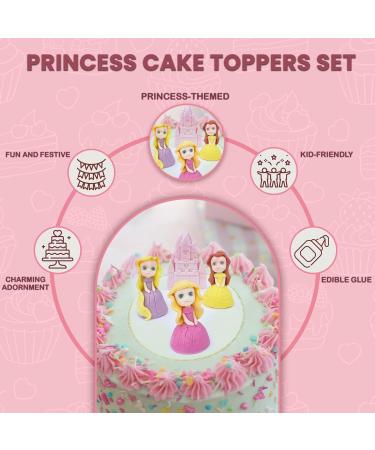 4x Princess Cake Toppers Set - Princess Castle Girls Birthday Party Wedding Baby Shower Christening Cupcake Decoration - Comes with an Edible Glue - Buy Online on GoSupps.com