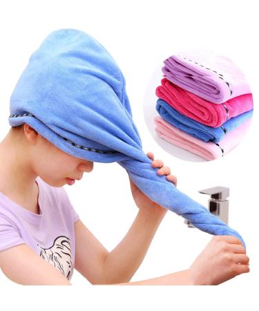 Microfiber Hair Drying Towels Quick Dry Long Hair Wrap Absorbent Twist Turban 4 Pack