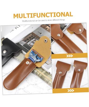 Fomiyes Razor Storage Case - Travel Bag for Razor & Shaving Accessories | PU Leather 16.5x4.2x1cm Brown - Buy Online on GoSupps.com