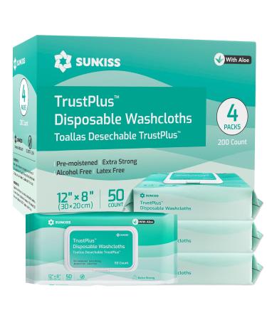 Sunkiss TrustPlus Wet wipes for adults extra thick 20x30 cm body cleaning towels with aloe for older incontinence & cleaning 200 pieces (4 packs with 50) aloe vera 50 pieces (4 Pack) - Buy Online on GoSupps.com