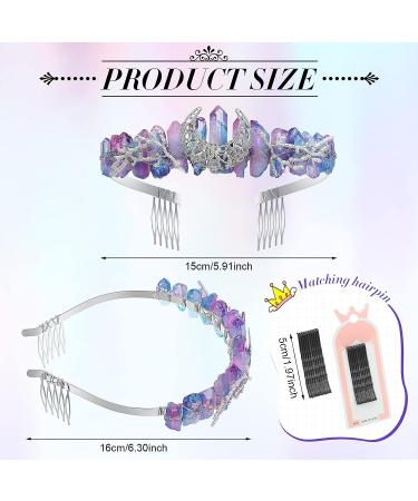 Handmade Raw Crystal Quartz Moon Crown for Women - Halloween Witch Tiara - Mermaid Crown for Festival & Rave - 2 Colors - Buy Online on GoSupps.com