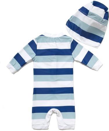 Baby Boys Sunsuit UPF 50+ Sun Protection One Piece Swimwear Set with Sun Hat (Blue Stripe 18-24 Months) - Buy Online on GoSupps.com
