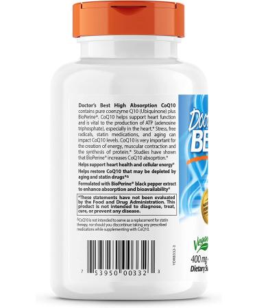 Doctor's Best High Absorption CoQ10 400 mg - 180 Veggie Caps with BioPerine - Buy Online on GoSupps.com