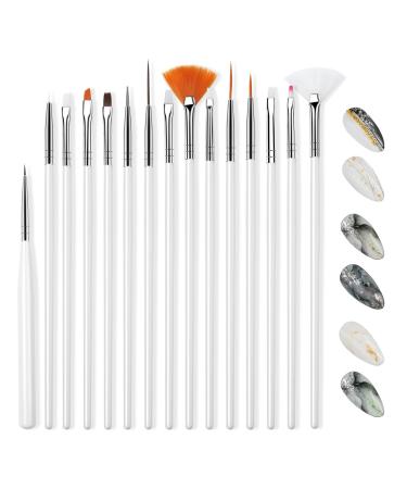 Nail brush 15 pieces nail art brush kit nail painting tools for nail art design salon at home diy manicure acrylic nail brush for DIY nail art designs gel brush for nails (white)