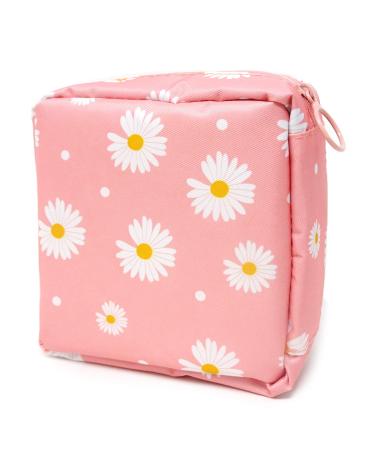 Honbay Daisy Large Capacity Sanitary Napkin Bag Tampons Pouch Nursing Pad Holder Coin Purse Makeup Bag (Pink)