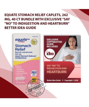Equate Stomach Relief Caplets 262 mg 40 Ct Bundle + Say No to Indigestion Guide | 1 Pack (40 Caplets) - Buy Online on GoSupps.com
