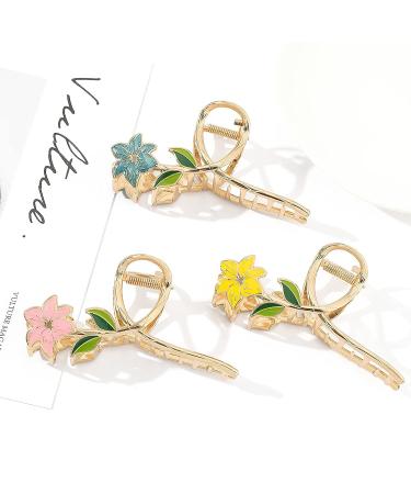 Metal Flower Claw Clips - Elegant Lily Design - Strong Hold Hair Accessories for Women & Girls - 4 PCS - Buy Online on GoSupps.com