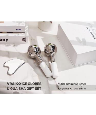VRAIKO ICE Globes for Facials & Gua Sha Set - Facial Tools with Unbreakable Steel for Face, Cooling Rollers for Dark Circles & Puffiness - Lymphatic Drainage Massager - Buy Online on GoSupps.com