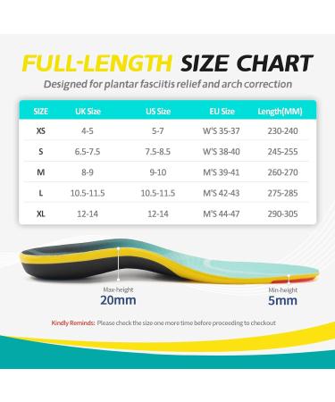 Plantar Fasciitis Insoles for Men Women - Arch Support Orthotic Insoles for Flat Feet Pain Relief - Metatarsalgia Comfort - Lake Blue & Yellow - Size S (6.5-7.5) - Buy Online on GoSupps.com