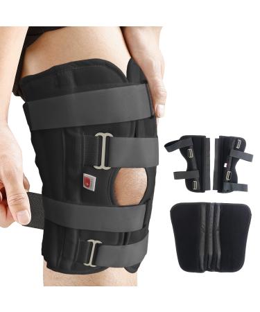 Azmec Straight Leg Brace Tri-Panel Orthopedic Knee Immobilizer 12 Long Adjustable Side Panels Knee Splint   Lightweight Universal Leg Brace for Adolescent  Women and Men - Black