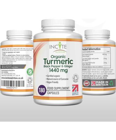 Organic Turmeric Curcumin 1440mg - 180 Vegan Capsules with Black Pepper & Ginger - Buy Online on GoSupps.com