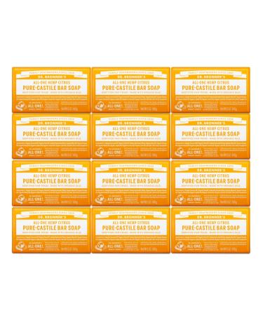 Dr. Bronner's - Pure-Castile Bar Soap - Citrus Made w/Organic Oils For Face Body & Hair Gentle & Moisturizing Smooth Lather Biodegradable Vegan Cruelty-Free Non-GMO (5oz 12-Pack)