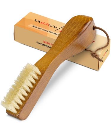 TAKAVU Stain Brush Laundry Brush for Stain Removal Natural Boar Bristle Cleaning Brush with Ergonomic Handle Suitable for Delicate Fabrics Without Damage Perfect for Laundry Shoes Boots Home White Boar Bristle