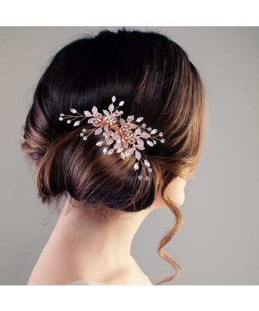Amaxiu Rhinestone Wedding Hair Clip Flower Bride Hairpiece Crystal Bridal Hair Barrettes Hairpins Wedding Hair Accessories for Women Girls (Rose Gold)