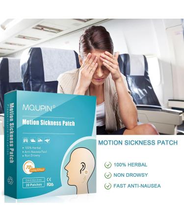 MQUPIN Motion Sickness Patch - 100% Natural Anti-Nausea Relief for Car, Ships, Airplanes - Fast Acting Treatment - 20 Count + Bonus Wristband - Buy Online on GoSupps.com